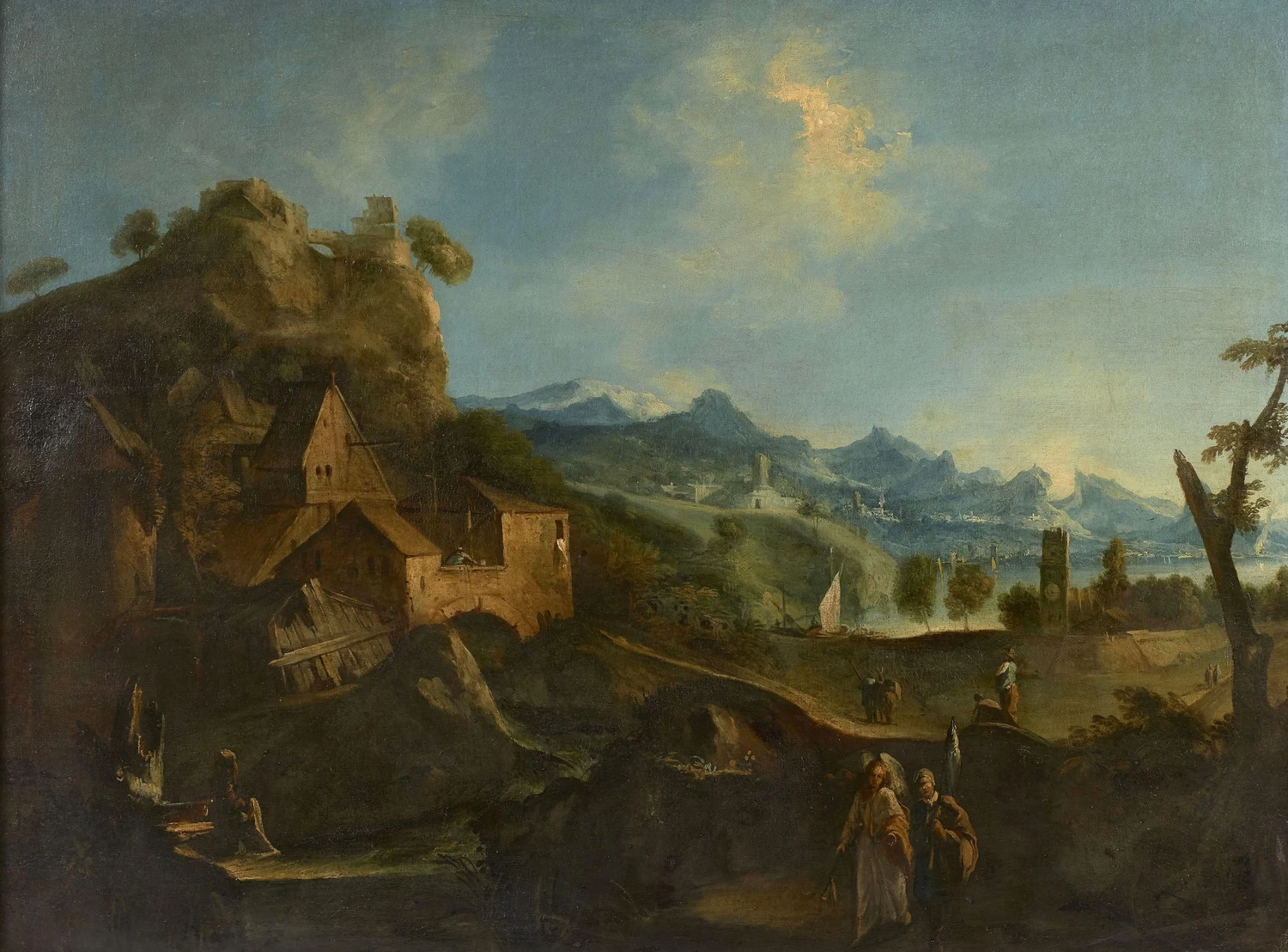 Paesaggio montano con Tobia e l'angelo